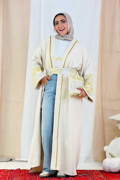 El Tarek Collection (Gold Silver Calligraphy beige kaftan)