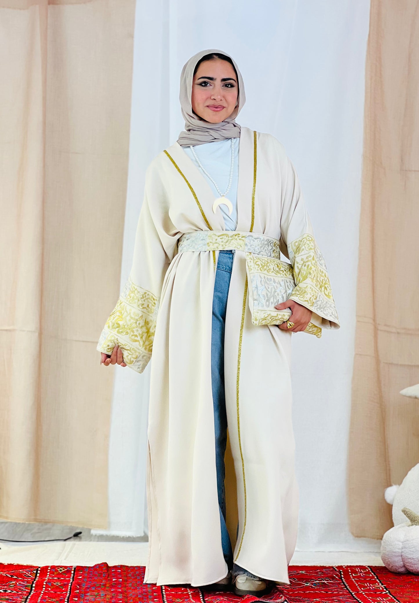 El Tarek Collection (Gold Silver Calligraphy beige kaftan)