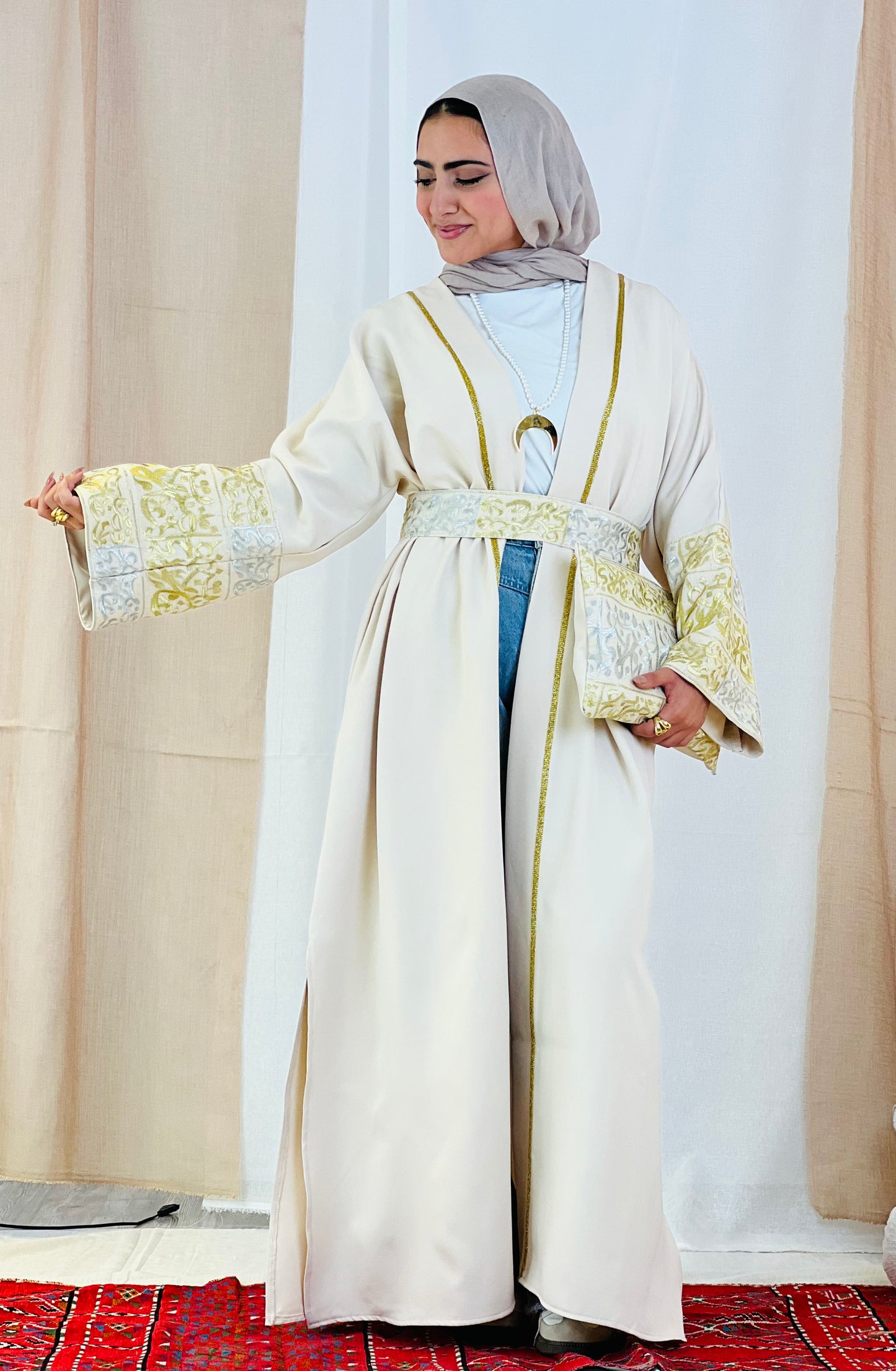 El Tarek Collection (Gold Silver Calligraphy beige kaftan)