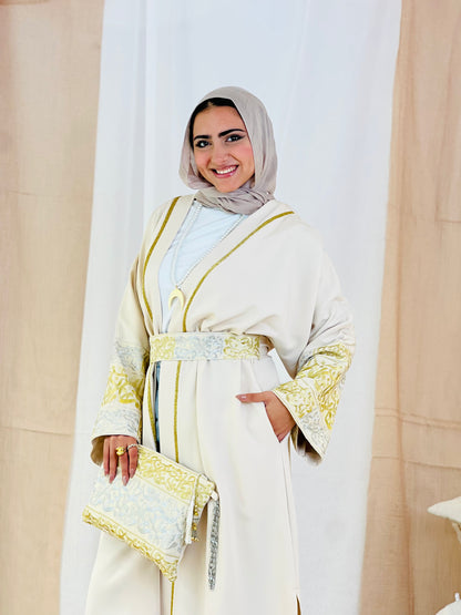 El Tarek Collection (Gold Silver Calligraphy beige kaftan)