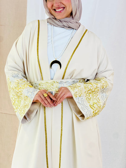 El Tarek Collection (Gold Silver Calligraphy beige kaftan)