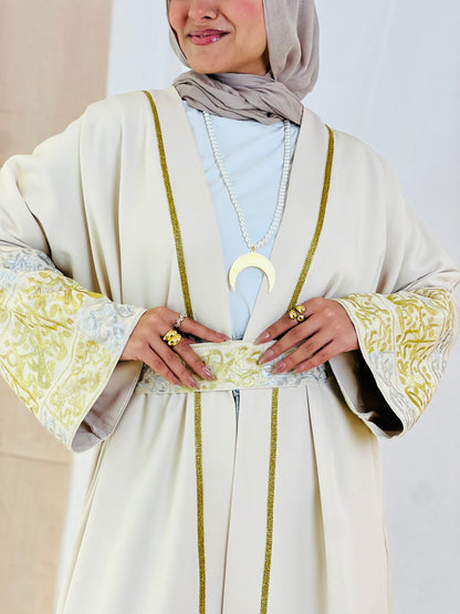 El Tarek Collection (Gold Silver Calligraphy beige kaftan)