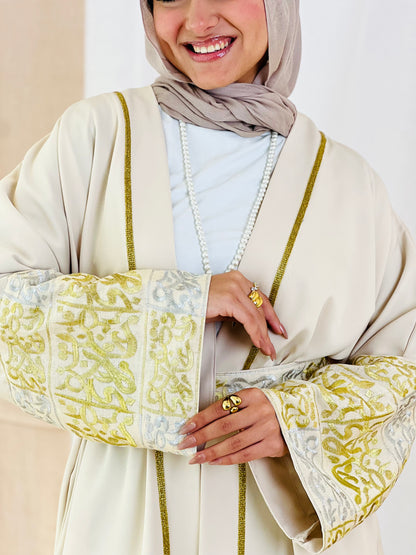 El Tarek Collection (Gold Silver Calligraphy beige kaftan)