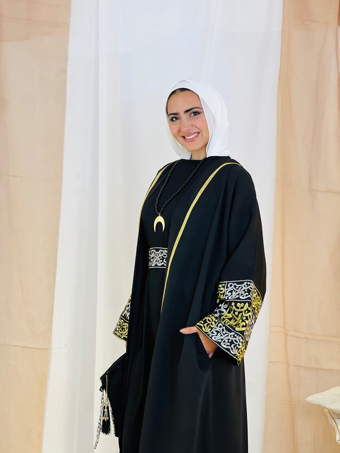 El Tarek Collection (Gold Silver Calligraphy Black kaftan)