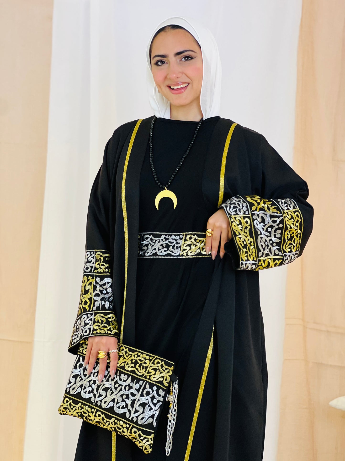 El Tarek Collection (Gold Silver Calligraphy Black kaftan)