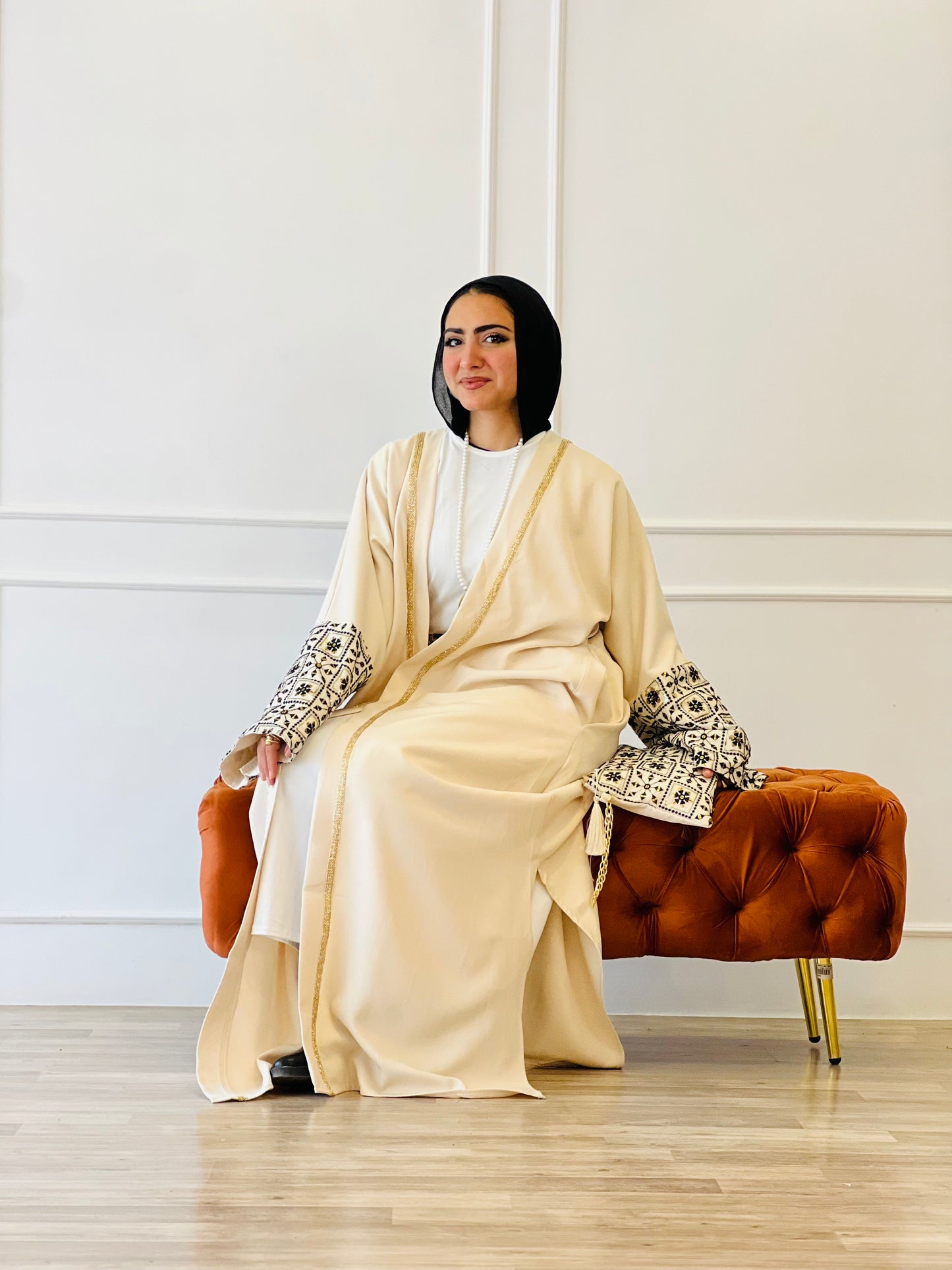 El Tarek Collection Beige Black Kaftan