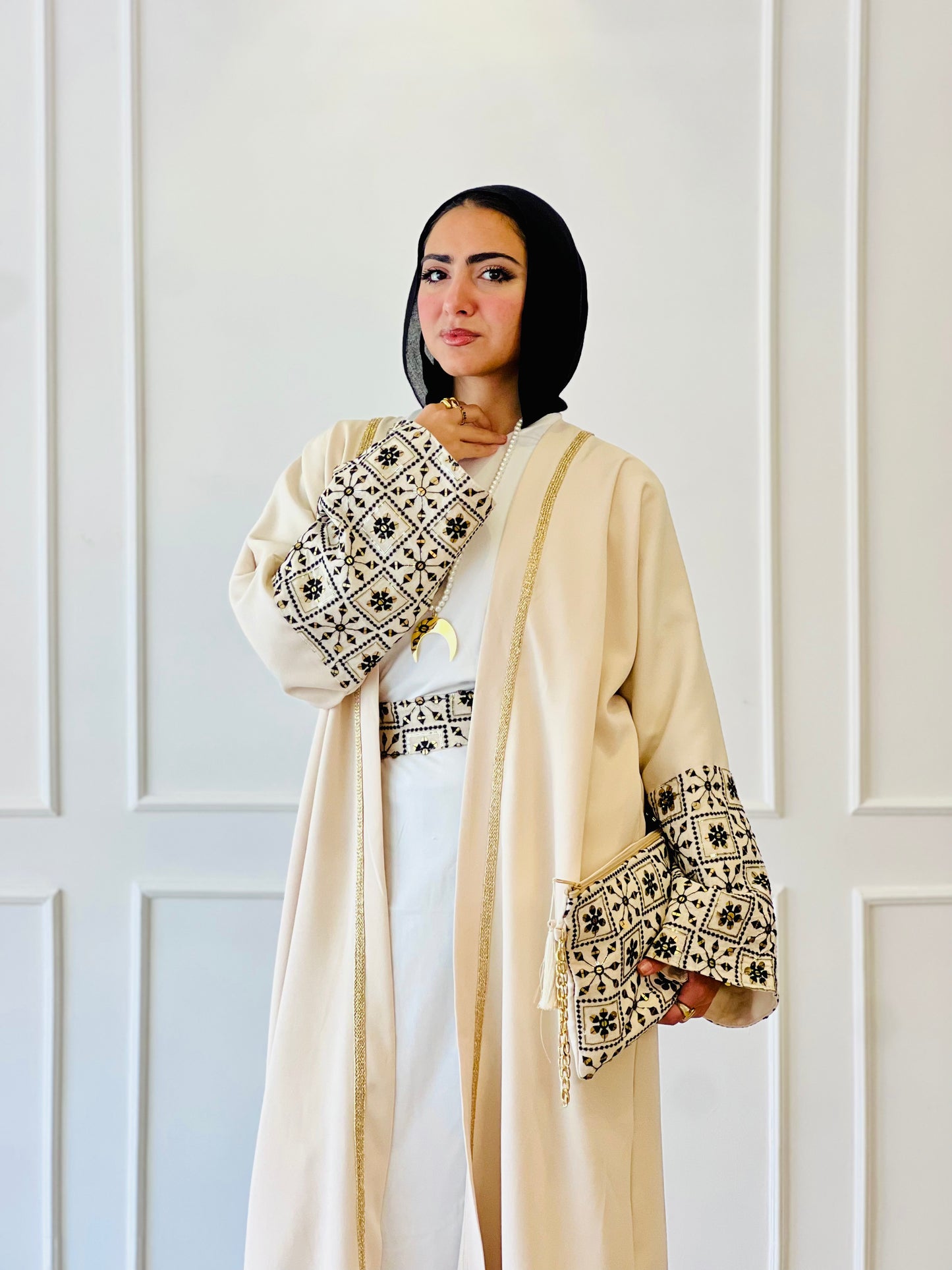 El Tarek Collection Beige Black Kaftan