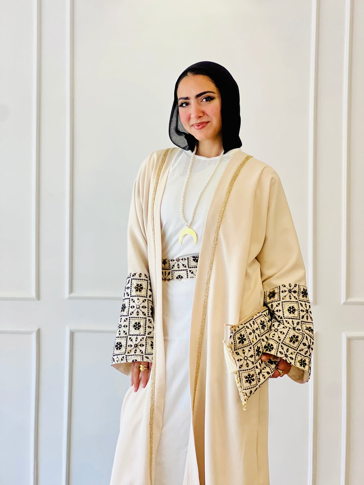 El Tarek Collection Beige Black Kaftan