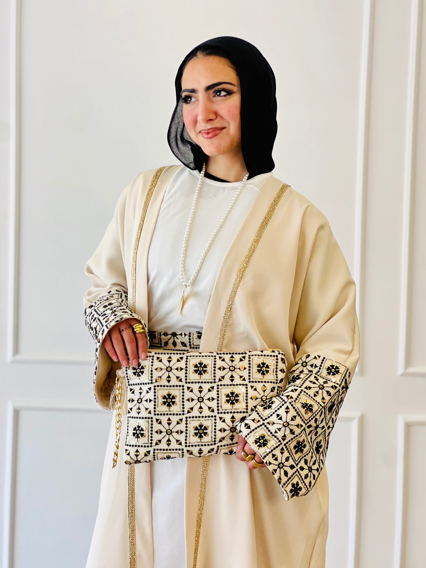 El Tarek Collection Beige Black Kaftan