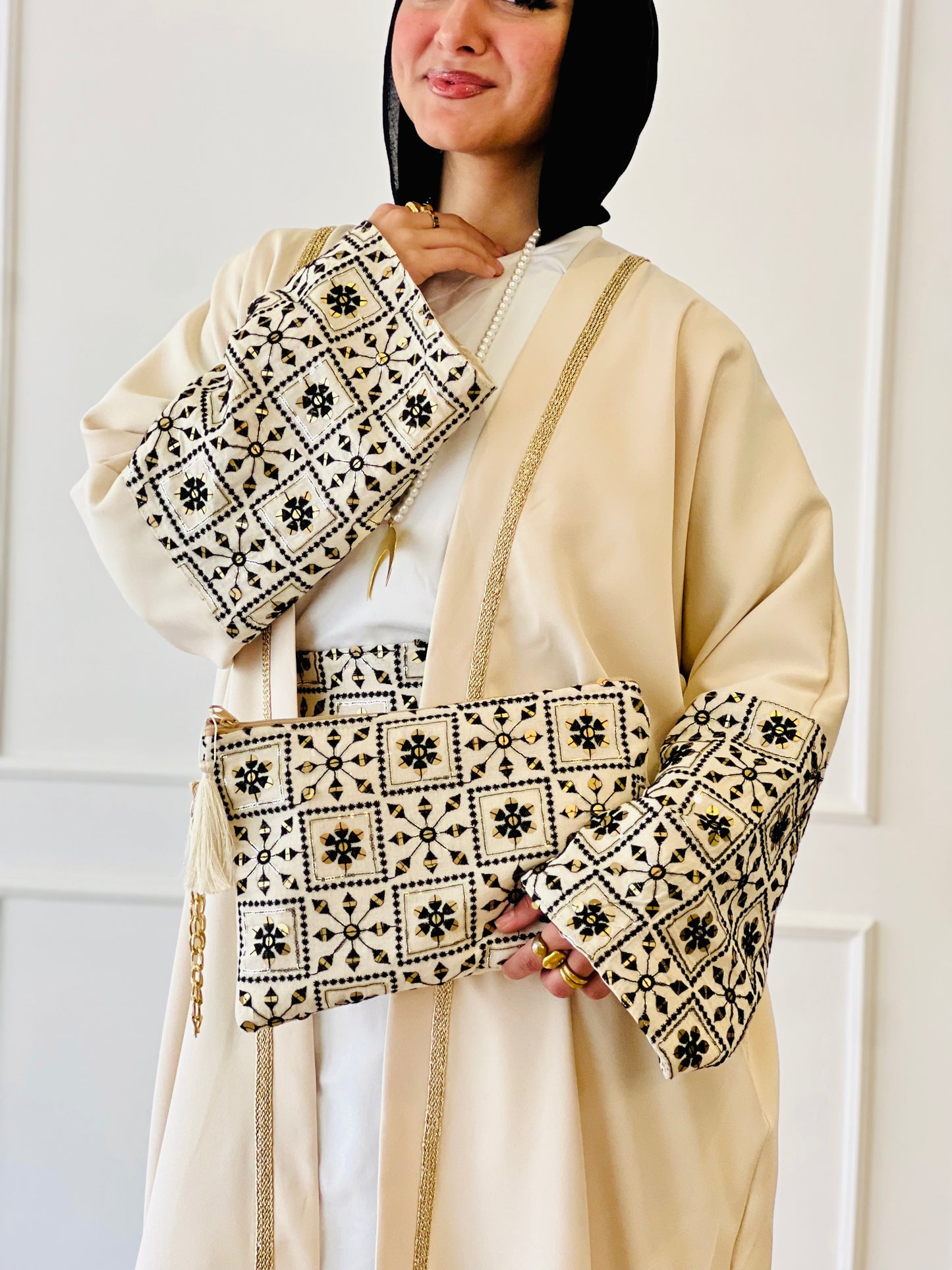 El Tarek Collection Beige Black Kaftan