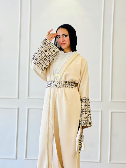 El Tarek Collection Beige Black Kaftan