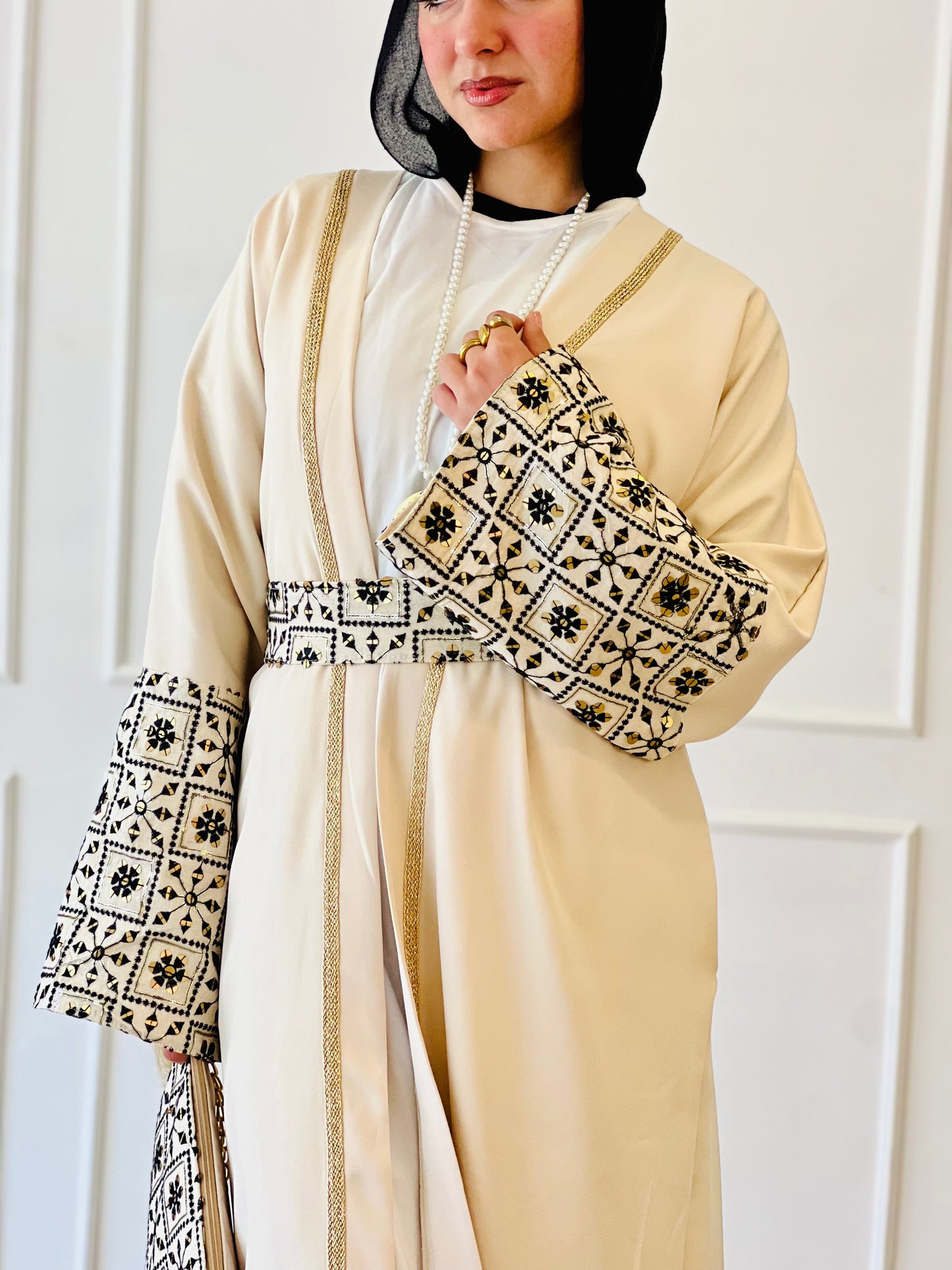 El Tarek Collection Beige Black Kaftan
