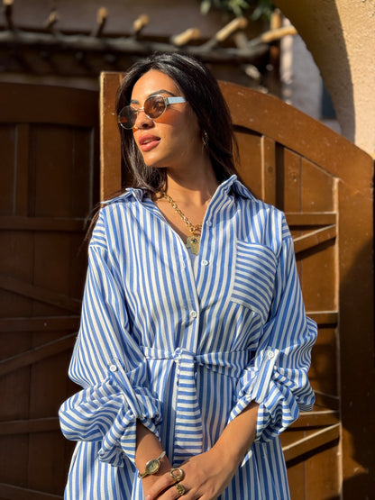 Blue Striped Chemise Dress