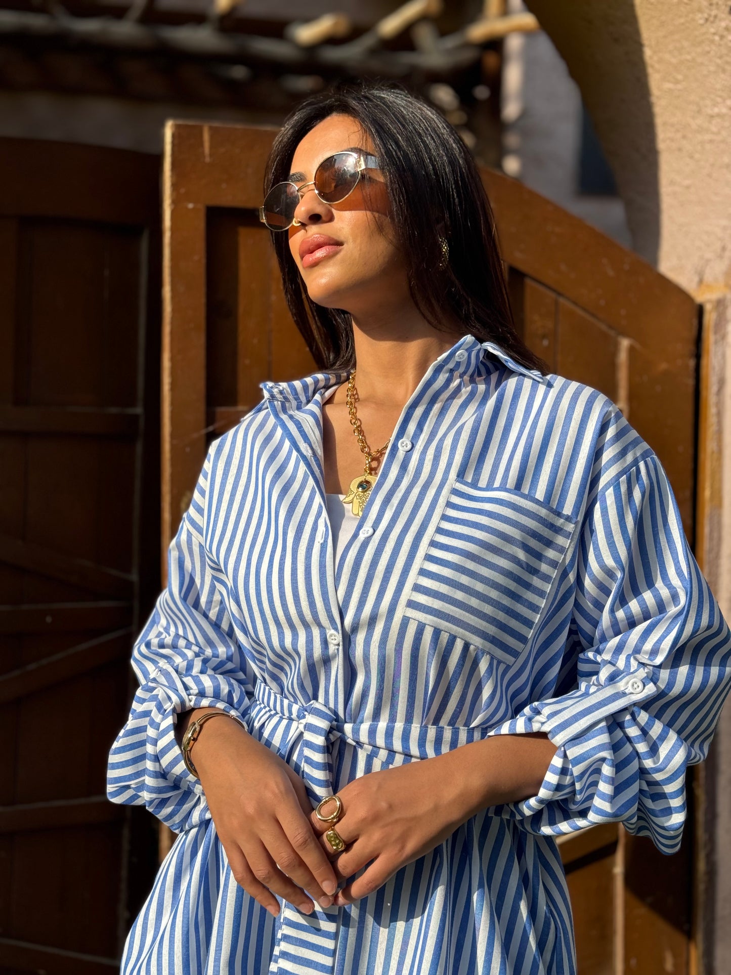 Blue Striped Chemise Dress