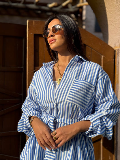 Blue Striped Chemise Dress