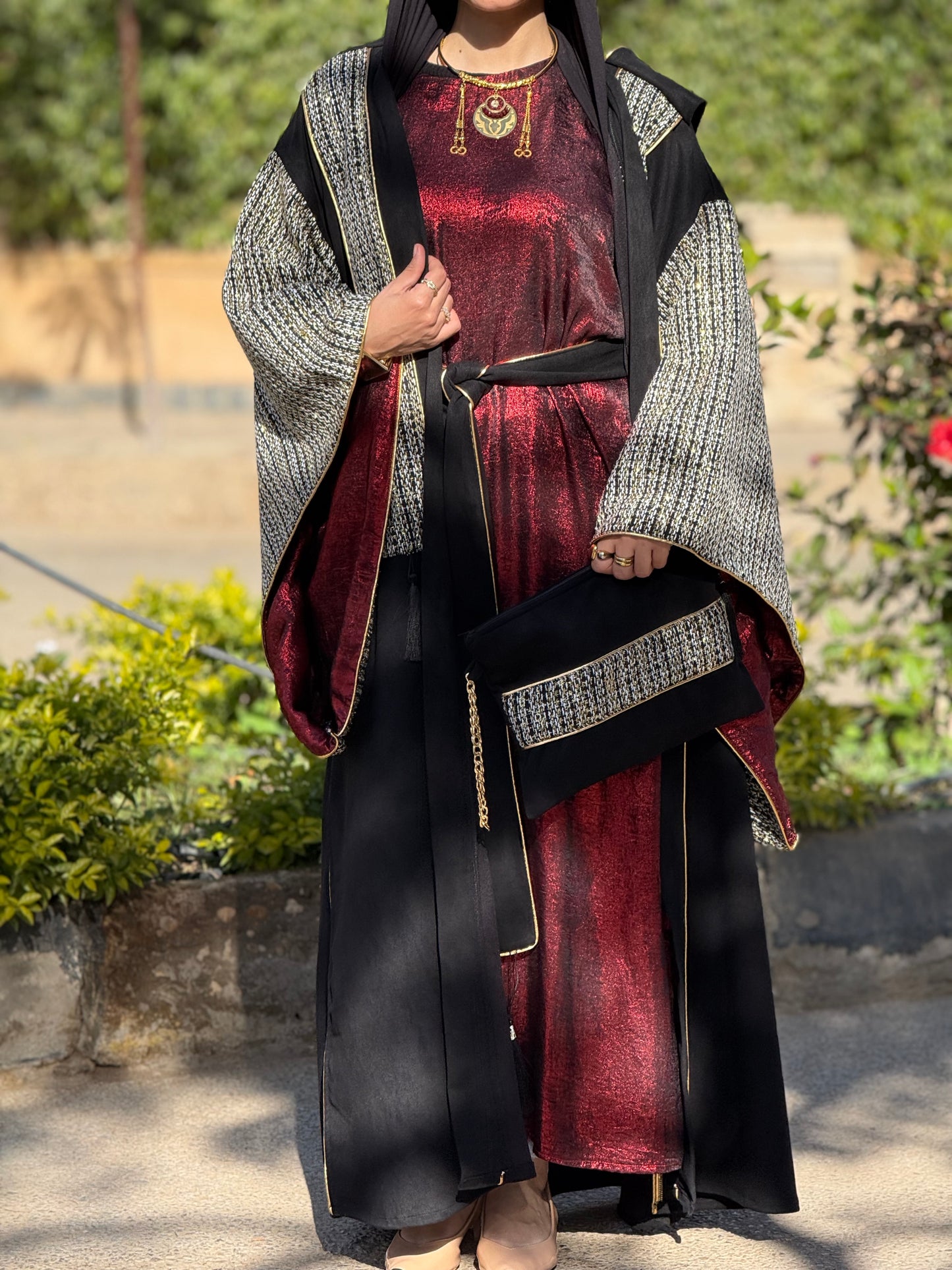 Maroon Shimmery Black Kaftan