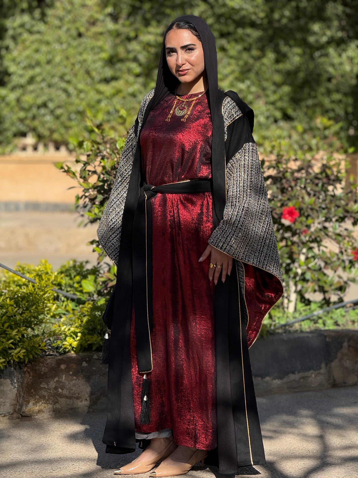 Maroon Shimmery Black Kaftan
