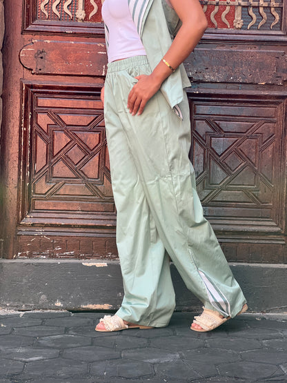 Striped Collar Vest Set in Mint