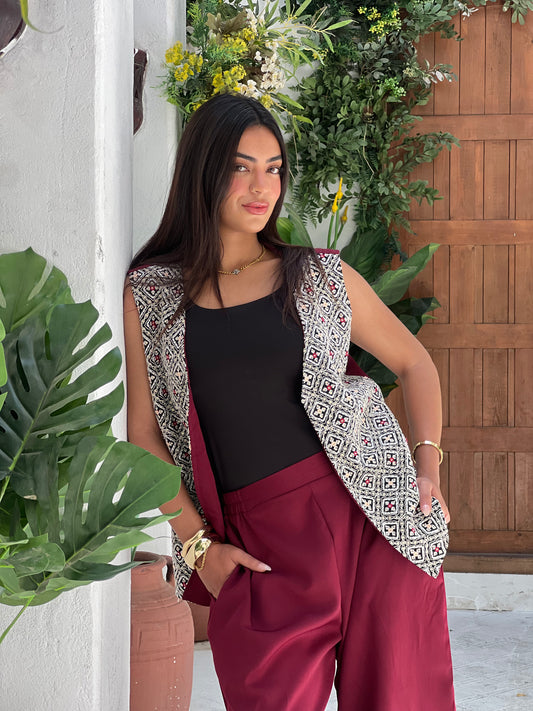 Jasmine Vest Set in Maroon