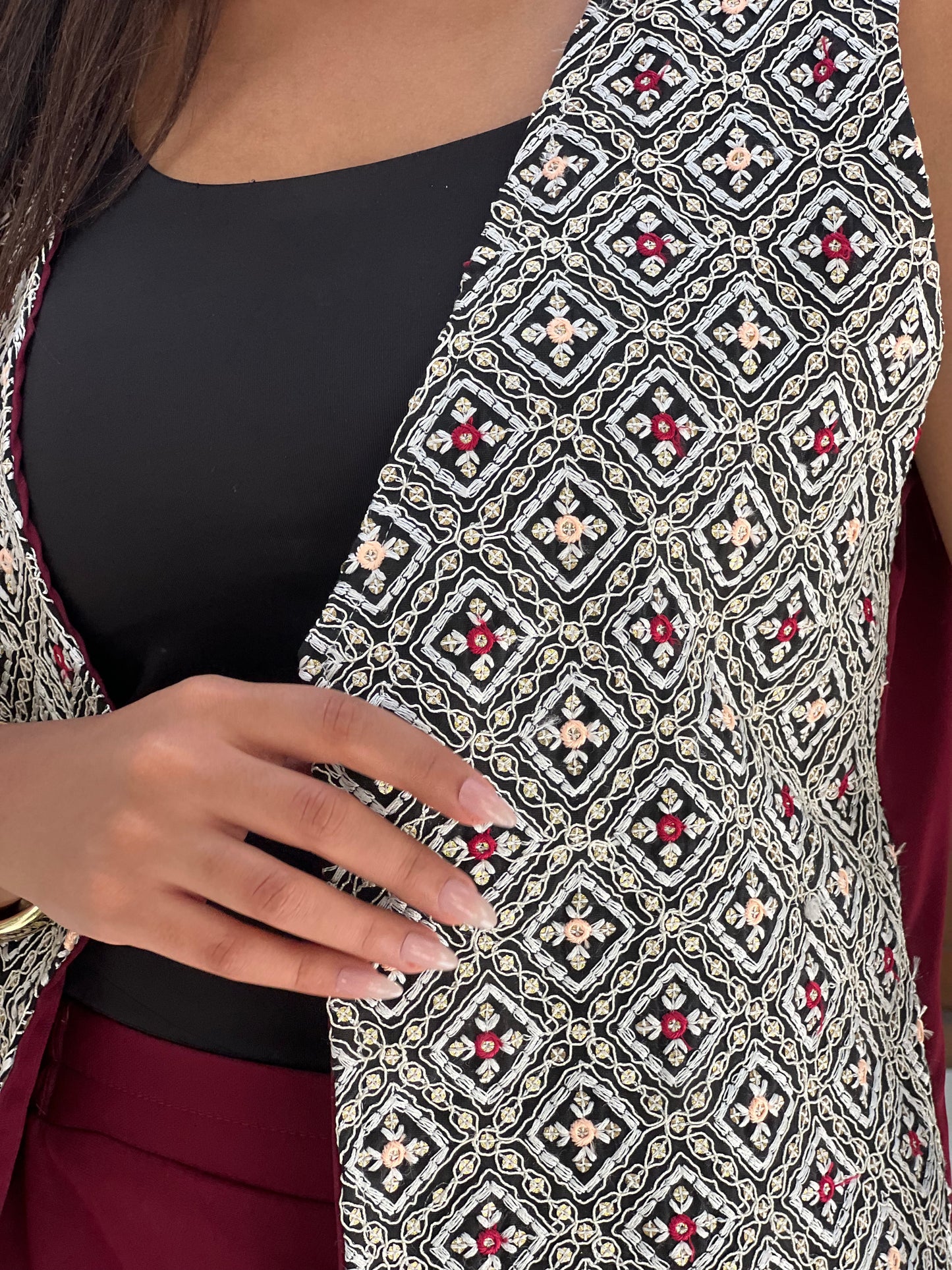 Jasmine Vest Set in Maroon