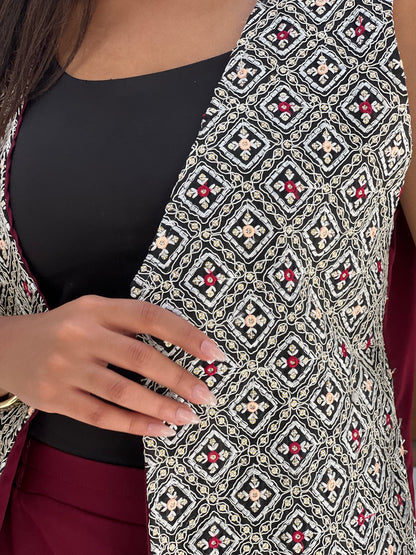 Jasmine Vest Set in Maroon