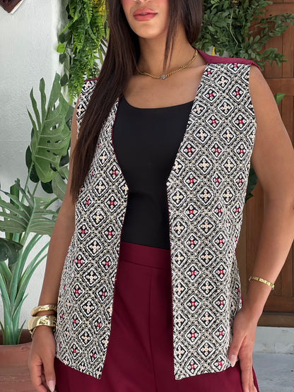 Jasmine Vest Set in Maroon