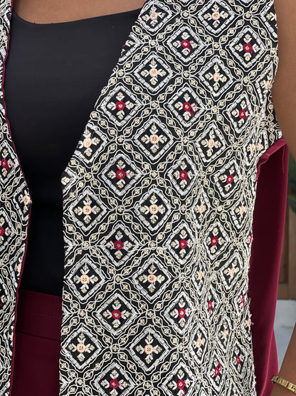 Jasmine Vest Set in Maroon