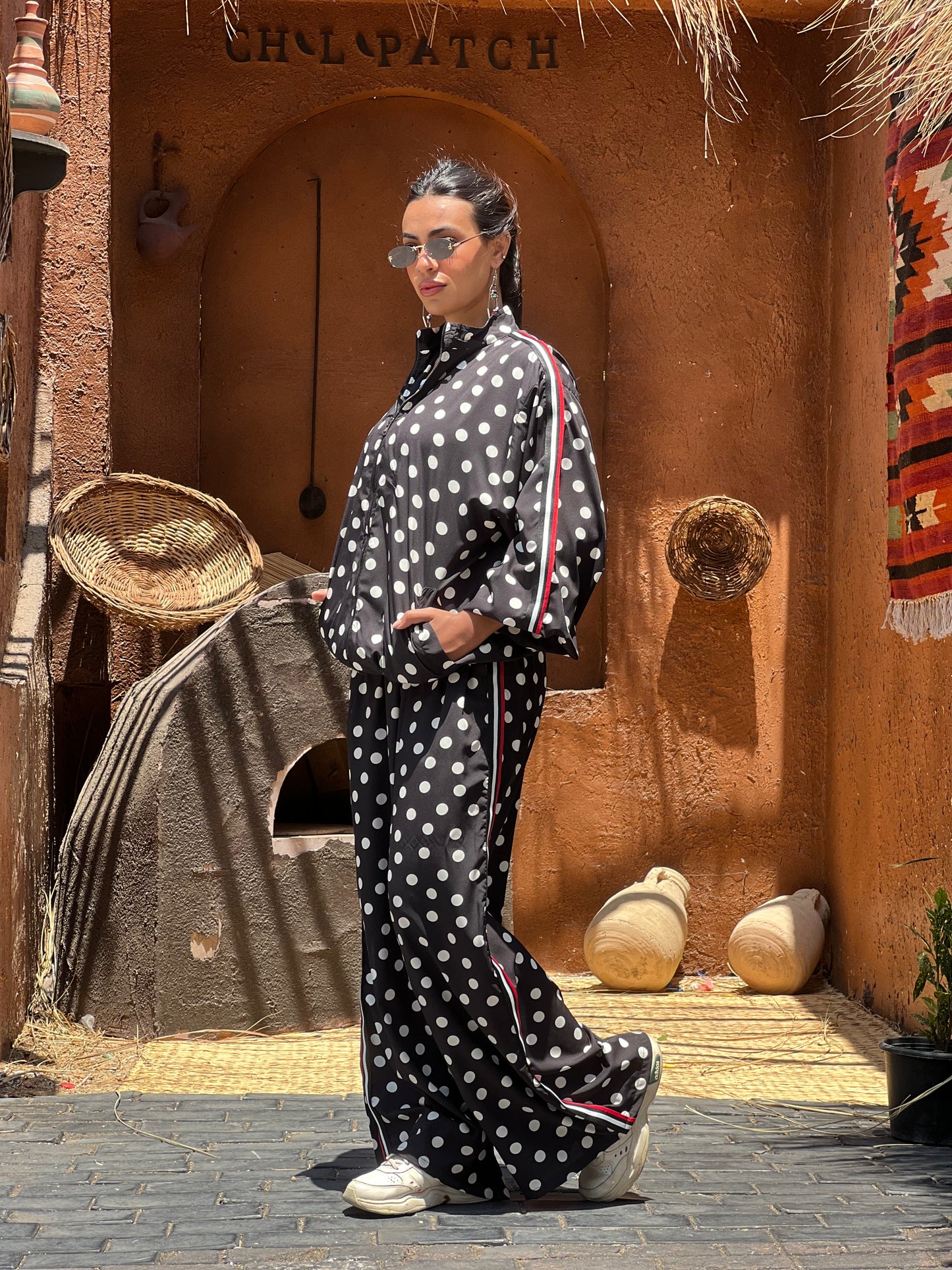 Polka Dots Set in Black with Red Touch