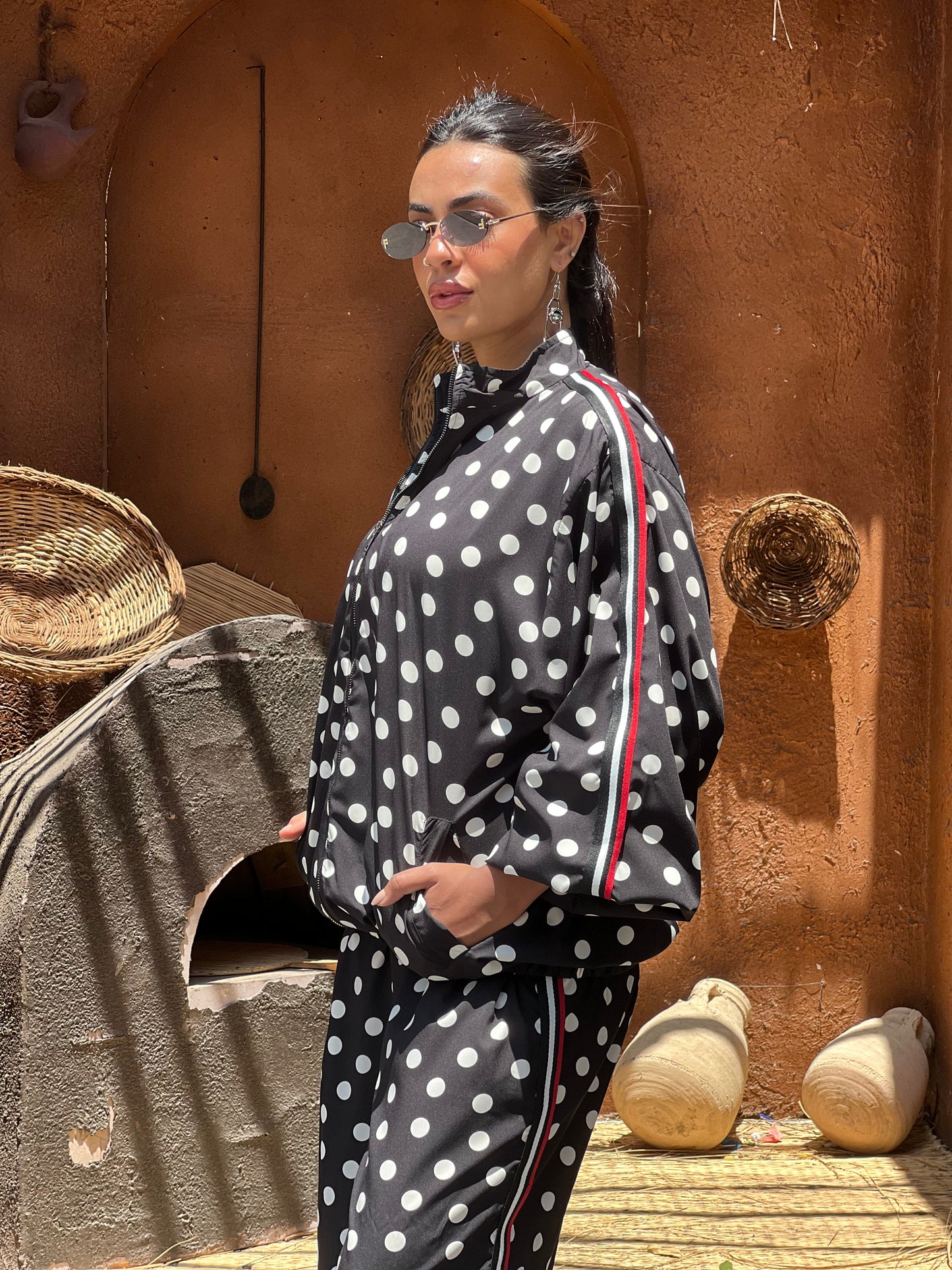 Polka Dots Set in Black with Red Touch