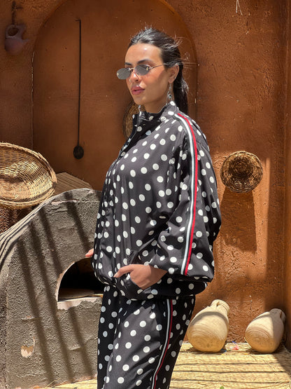 Polka Dots Set in Black with Red Touch