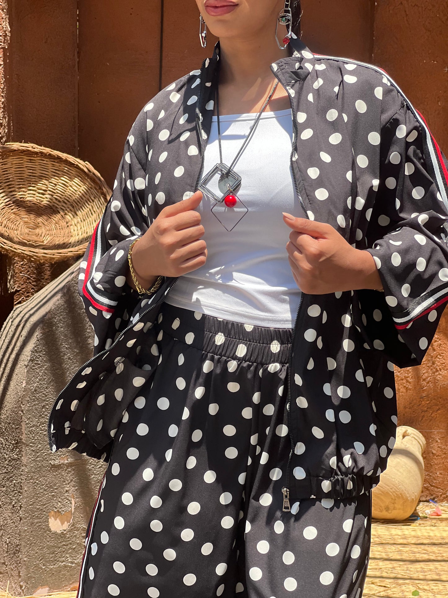 Polka Dots Set in Black with Red Touch