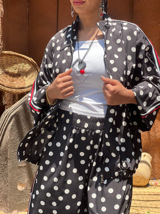 Polka Dots Set in Black with Red Touch