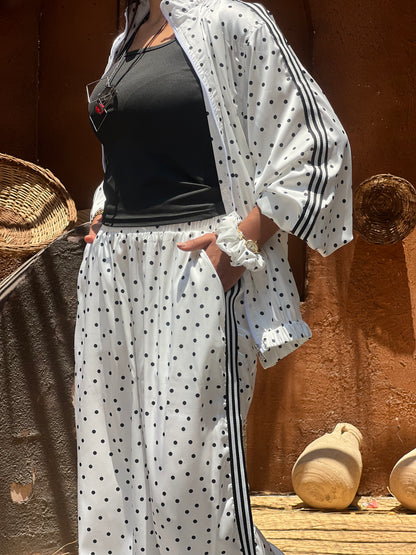 Polka Dots Satin Set in White