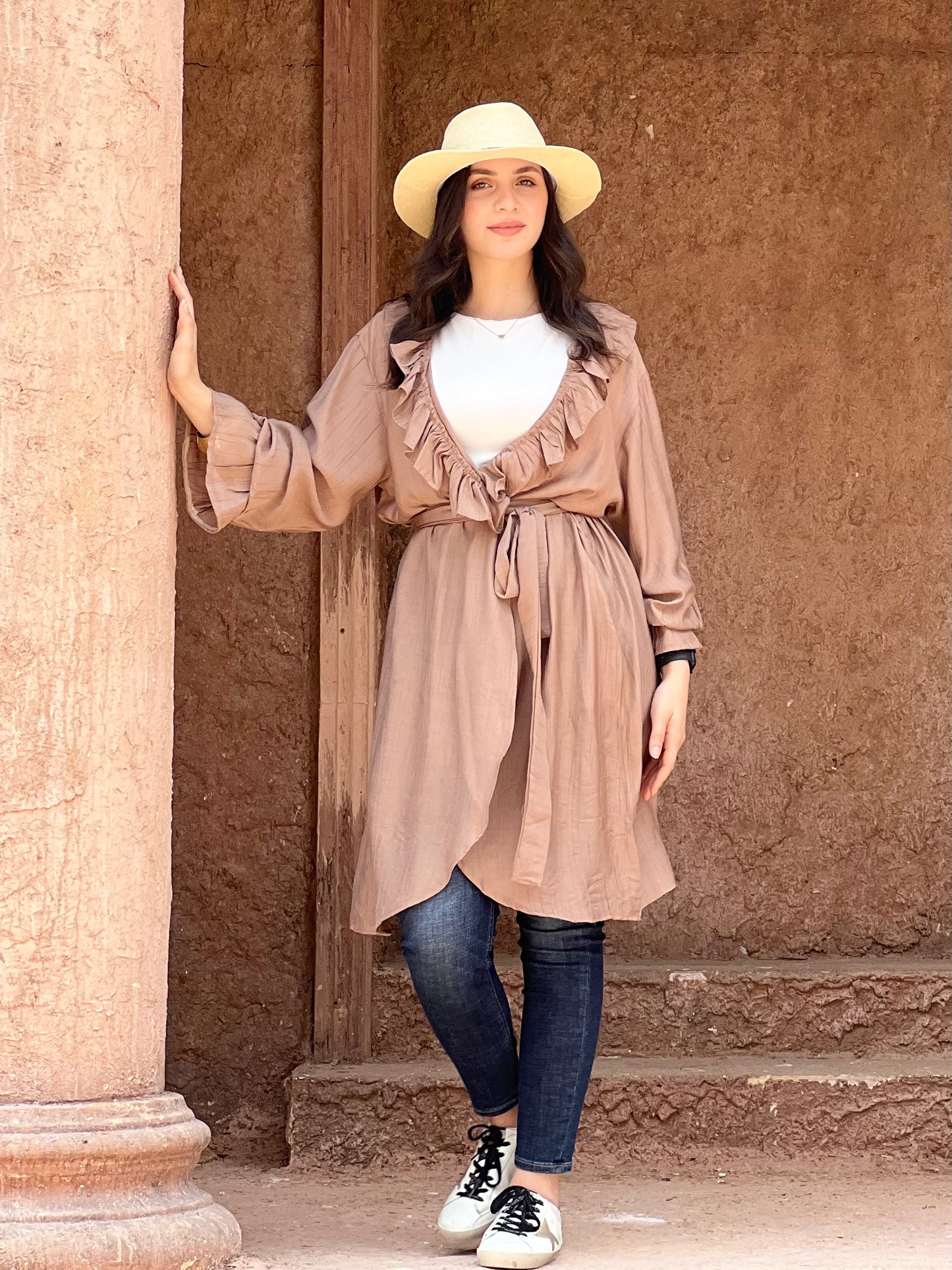 The Ruffle Wrap Cardigan (Café)