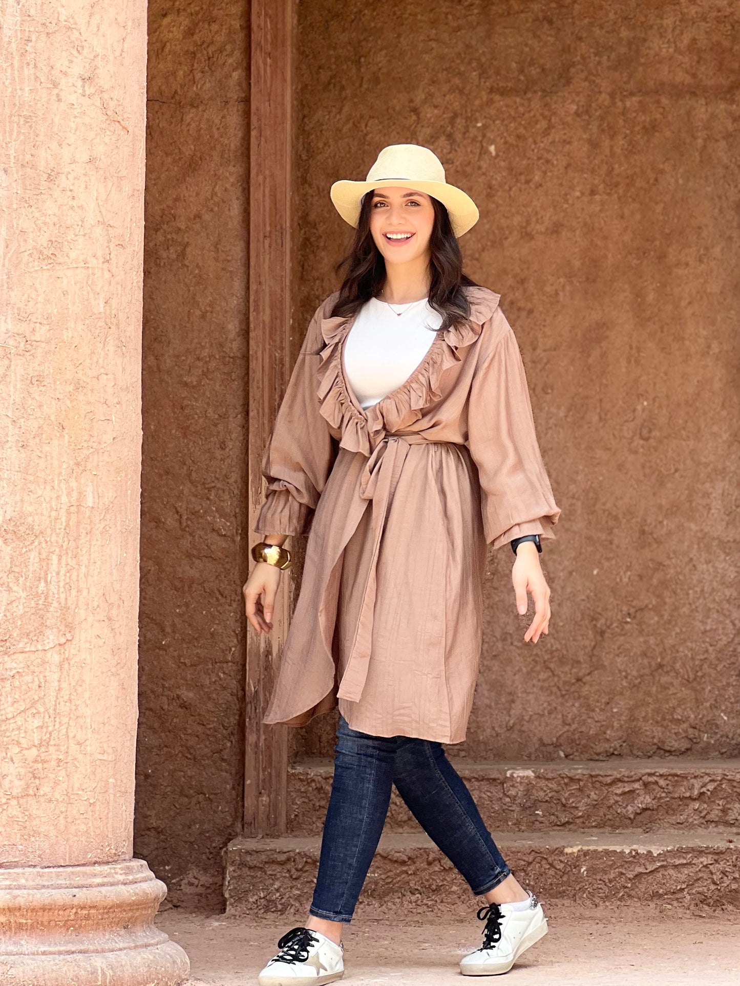 The Ruffle Wrap Cardigan (Café)