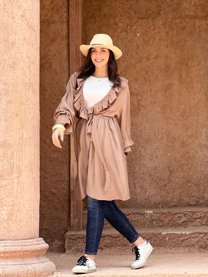 The Ruffle Wrap Cardigan (Café)