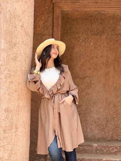 The Ruffle Wrap Cardigan (Café)