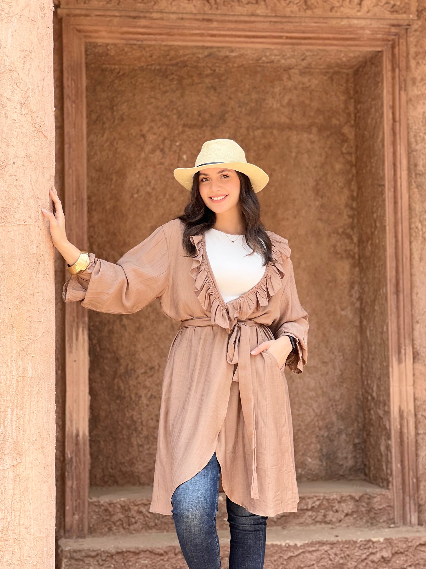 The Ruffle Wrap Cardigan (Café)