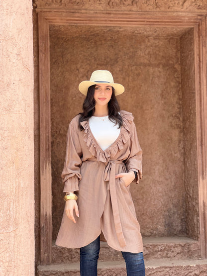 The Ruffle Wrap Cardigan (Café)