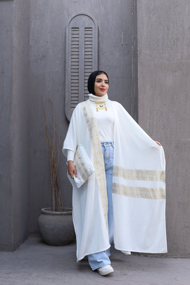 Islamic Design White Long poncho