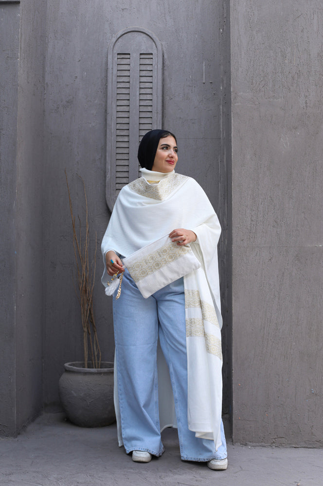 Islamic Design White Long poncho