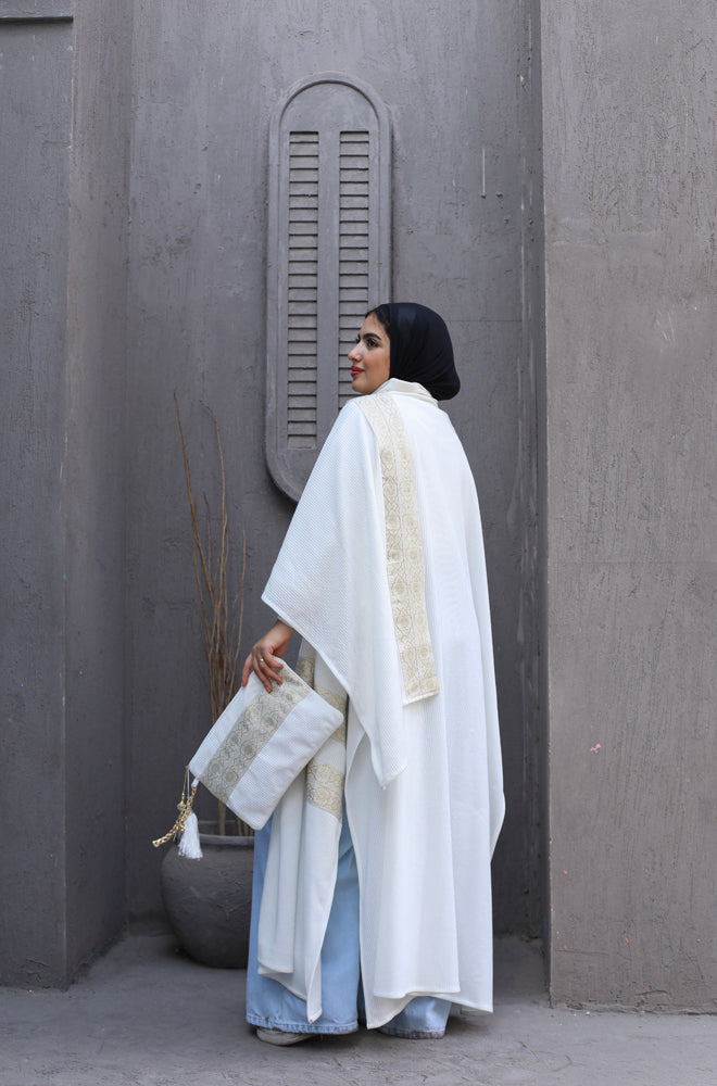 Islamic Design White Long poncho