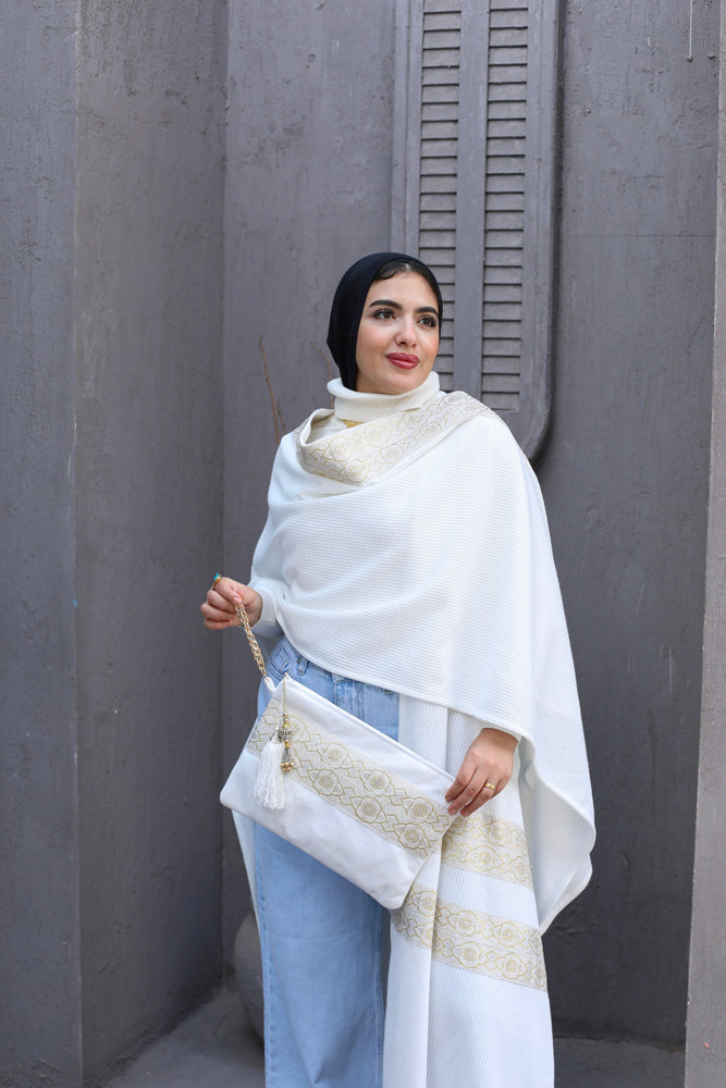 Islamic Design White Long poncho