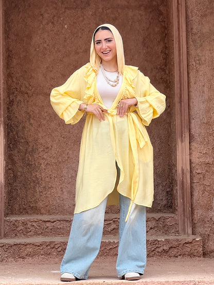 The Ruffle Wrap Cardigan (Yellow)