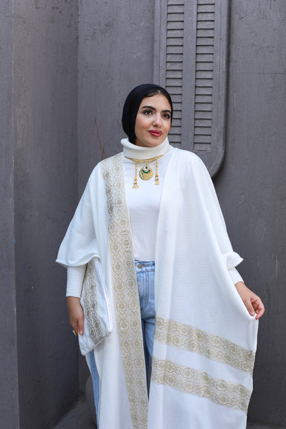 Islamic Design White Long poncho