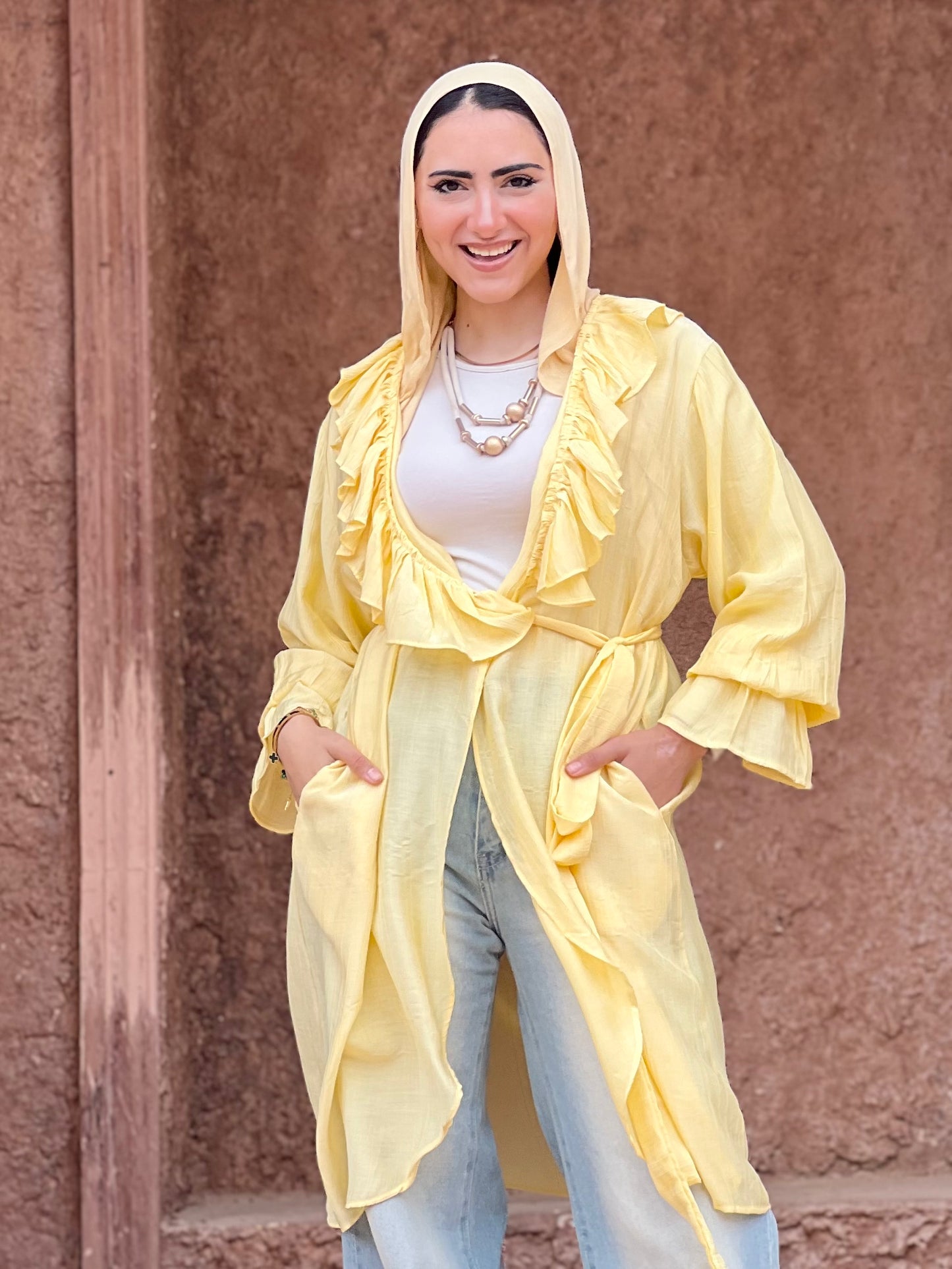 The Ruffle Wrap Cardigan (Yellow)