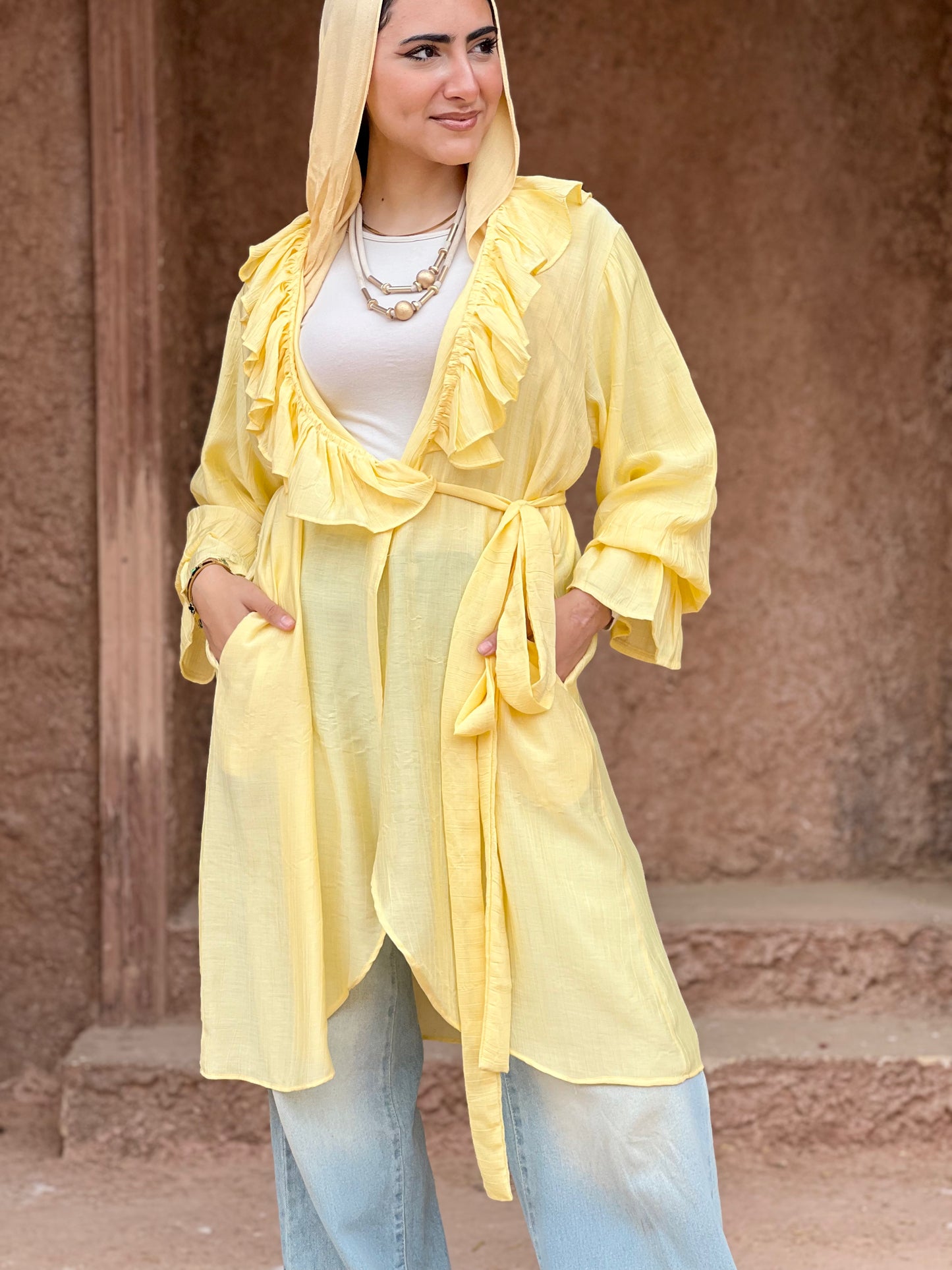 The Ruffle Wrap Cardigan (Yellow)