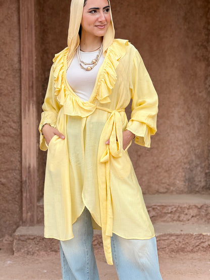 The Ruffle Wrap Cardigan (Yellow)