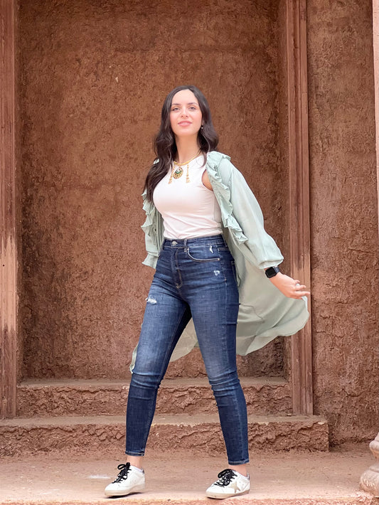 The Ruffle Wrap Cardigan (Mint)