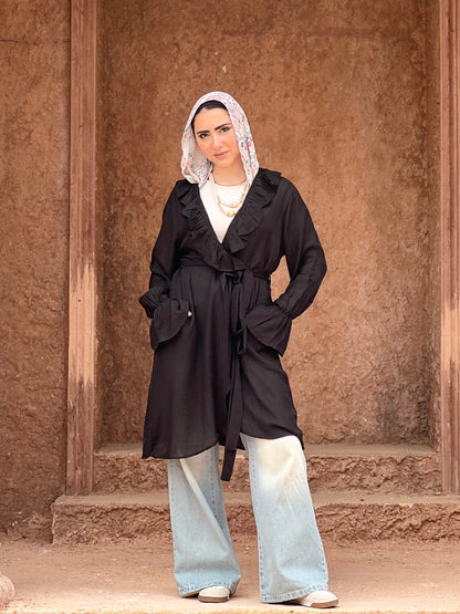 The Ruffle Wrap Cardigan (Black)